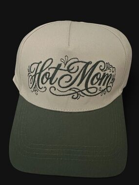 Beige and Olive "Hot Mom" Embroidered Trucker Hat Zenana adjustable